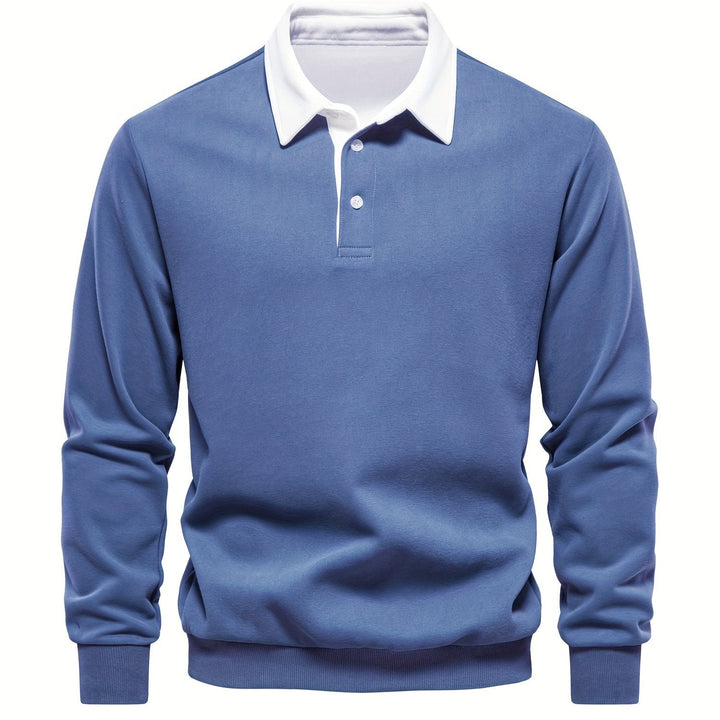 Ostatni detale męskiej bluzy polo z długim rękawem, elegancki design