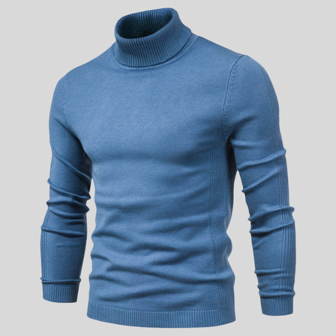 Stylowy sweter męski z golfem o kroju slim fit, widoczny ścieg