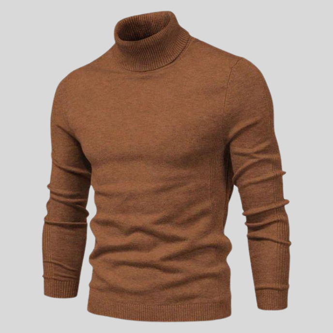 Ciepły sweter męski z wysokim kołnierzem, krój slim fit