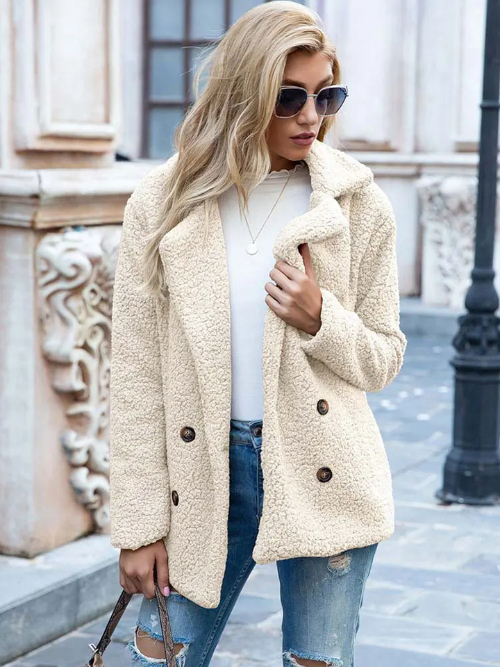Damska kurtka teddy z klapami, elegancki płaszcz zimowy oversize