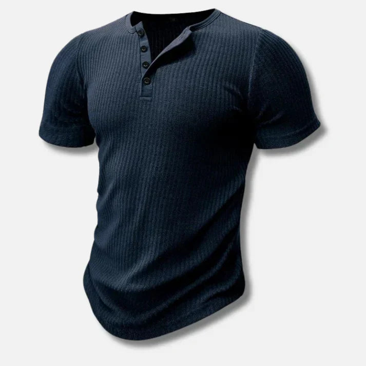 Męski t-shirt henley slim fit z modnymi guzikami w pełnej okazałości