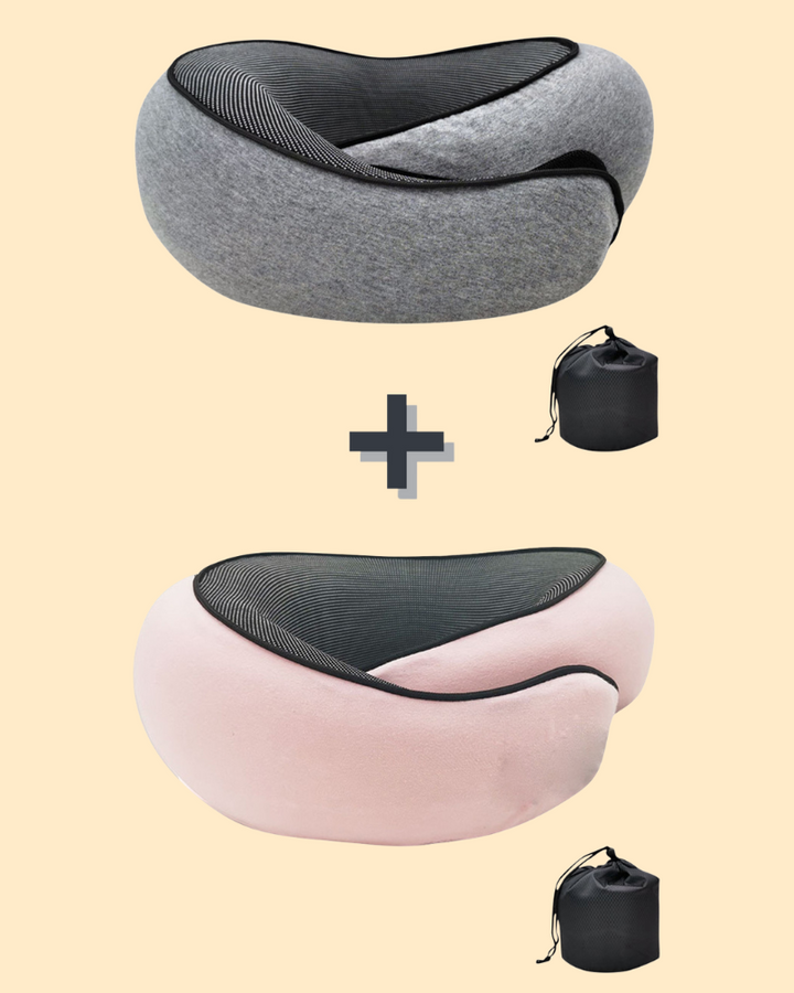 Ergonomiczna poduszka podróżna z pianki memory z widocznym zapięciem regulowanym