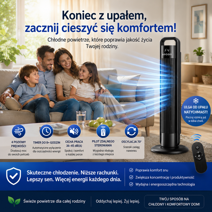 Uniwersalny Wentylator Kolumnowy z Pilotem – Ciche Chłodzenie i Komfort