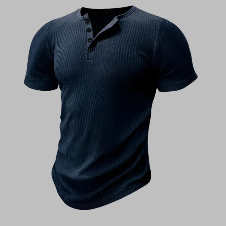 Modny t-shirt męski slim fit z rozpięciem na guziki, styl sportowy