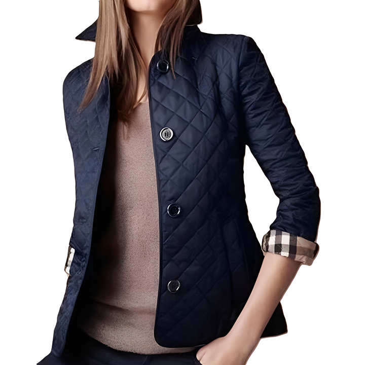Prezentacja granatowej kurtki damskiej Meryl na modelce
