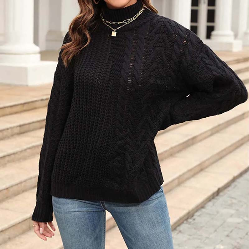 Luźny sweter damski z golfem w stylu casual