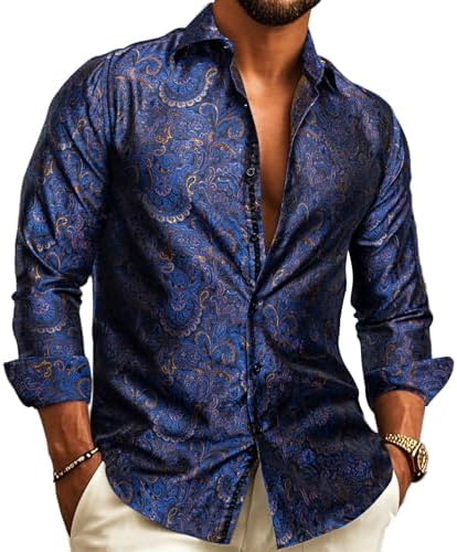 Męska elegancka koszula z żakardowym wzorem paisley, widok z przodu