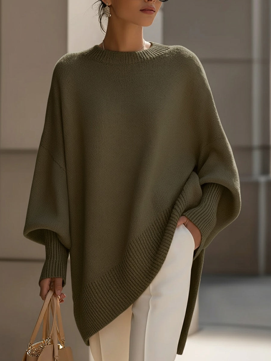 Stylowy dzianinowy sweter damski oversize o asymetrycznym fasonie