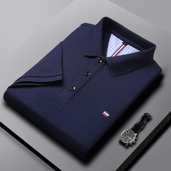 Eleganckie polo męskie w kolorze niebieskim z krótkim rękawem