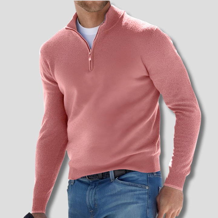 Męski elegancki sweter z dzianiny z zamkiem w modnym odcieniu