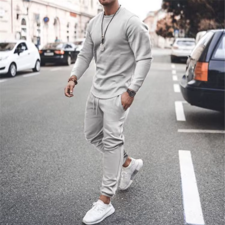 Modny dres męski dwuczęściowy, detale wykończenia, odzież domowa