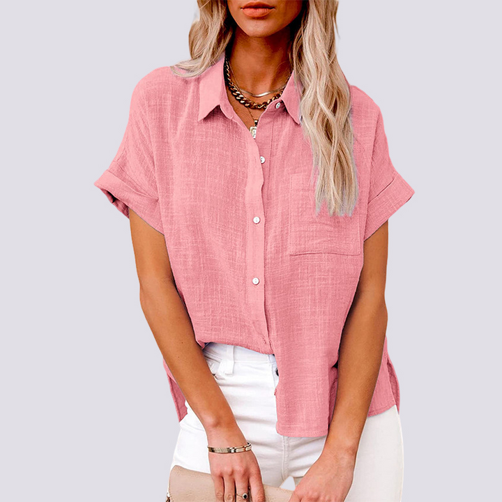 Różowa damska bluzka z krótkim rękawem Nicole w stylu casual