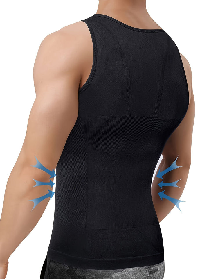 Beżowy męski tank top kompresyjny modelujący sylwetkę i brzuch