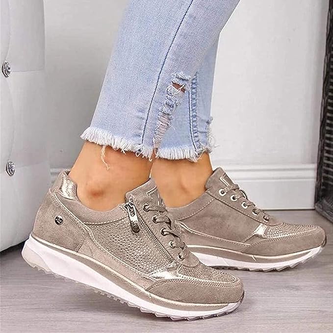 Damskie ortopedyczne sneakersy Amara w kolorze beżowym, widok z boku