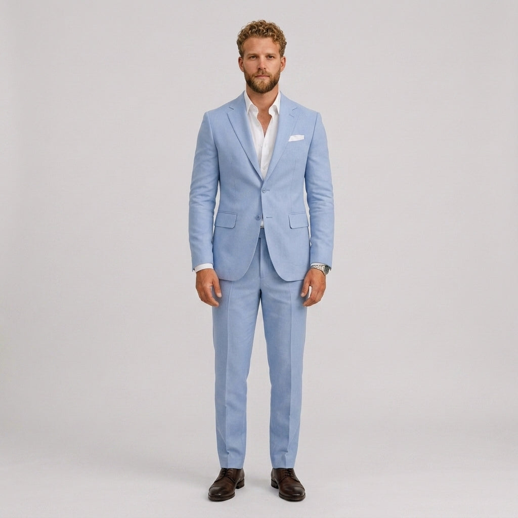 Męski elegancki garnitur slim fit w całości, widok z przodu
