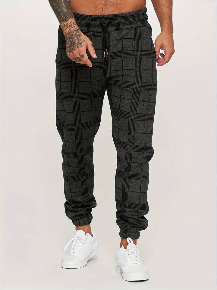 Męskie joggery slim fit w kratkę, modne spodnie codzienne w stylu streetwear