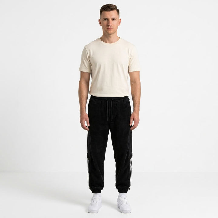 Beżowe spodnie dresowe męskie streetwear z prostą nogawką i pasami