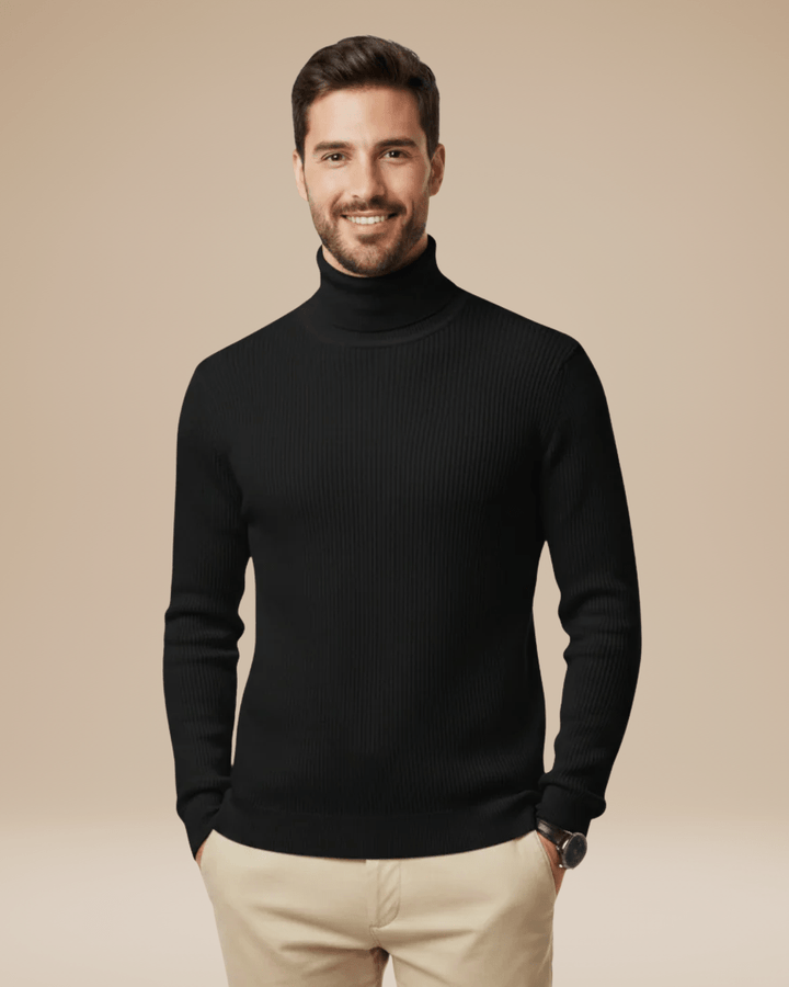 Elegancki męski sweter z golfem – zbliżenie na strukturę materiału