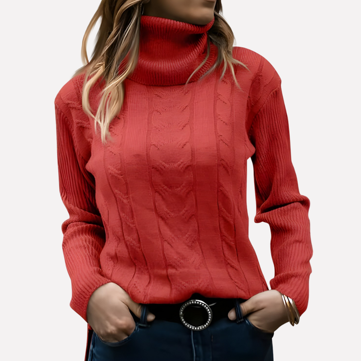 Moda jesienna: damski sweter z długim rękawem pasujący do spodni.
