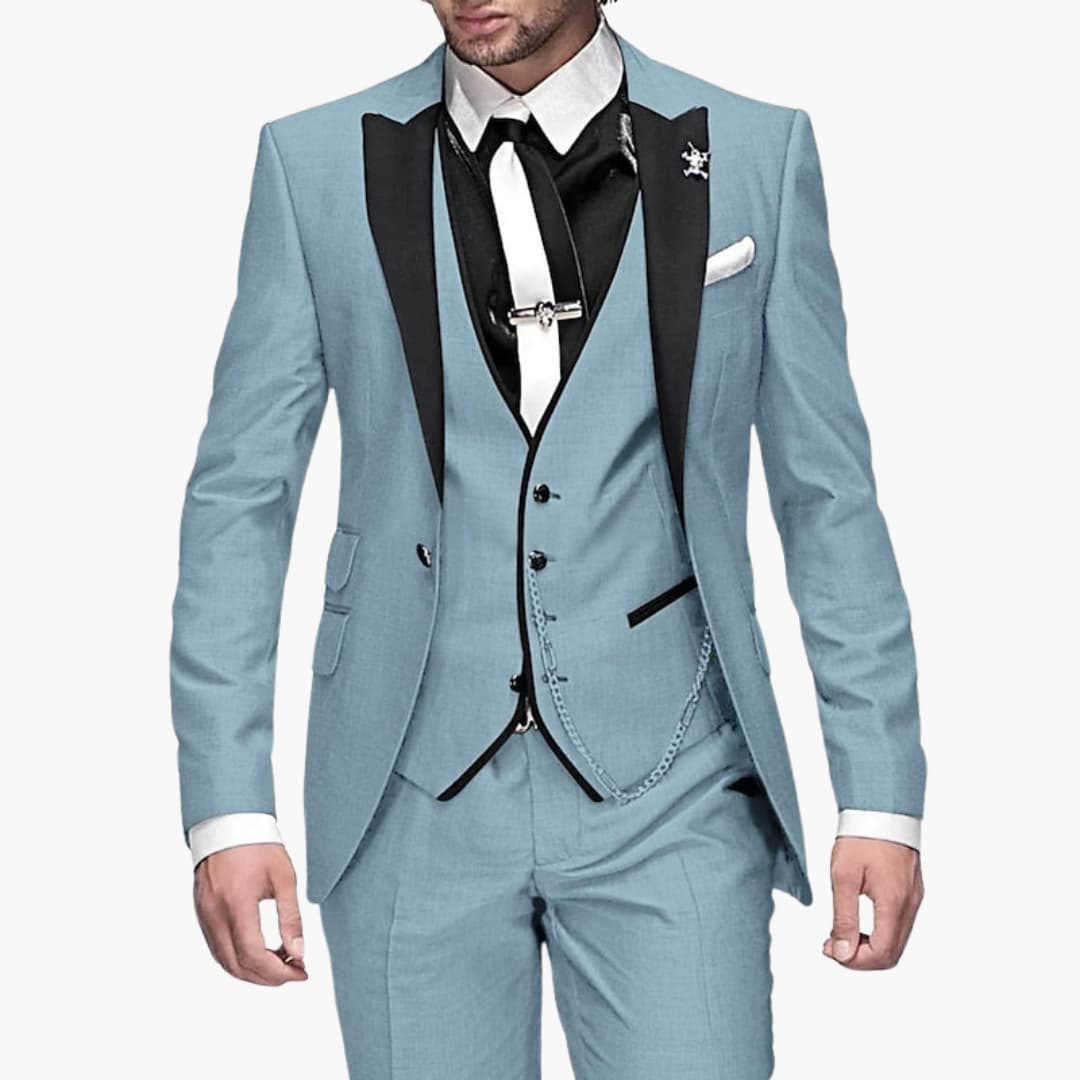 Męska odzież formalna, garnitur ślubny zestawiony z eleganckimi spodniami