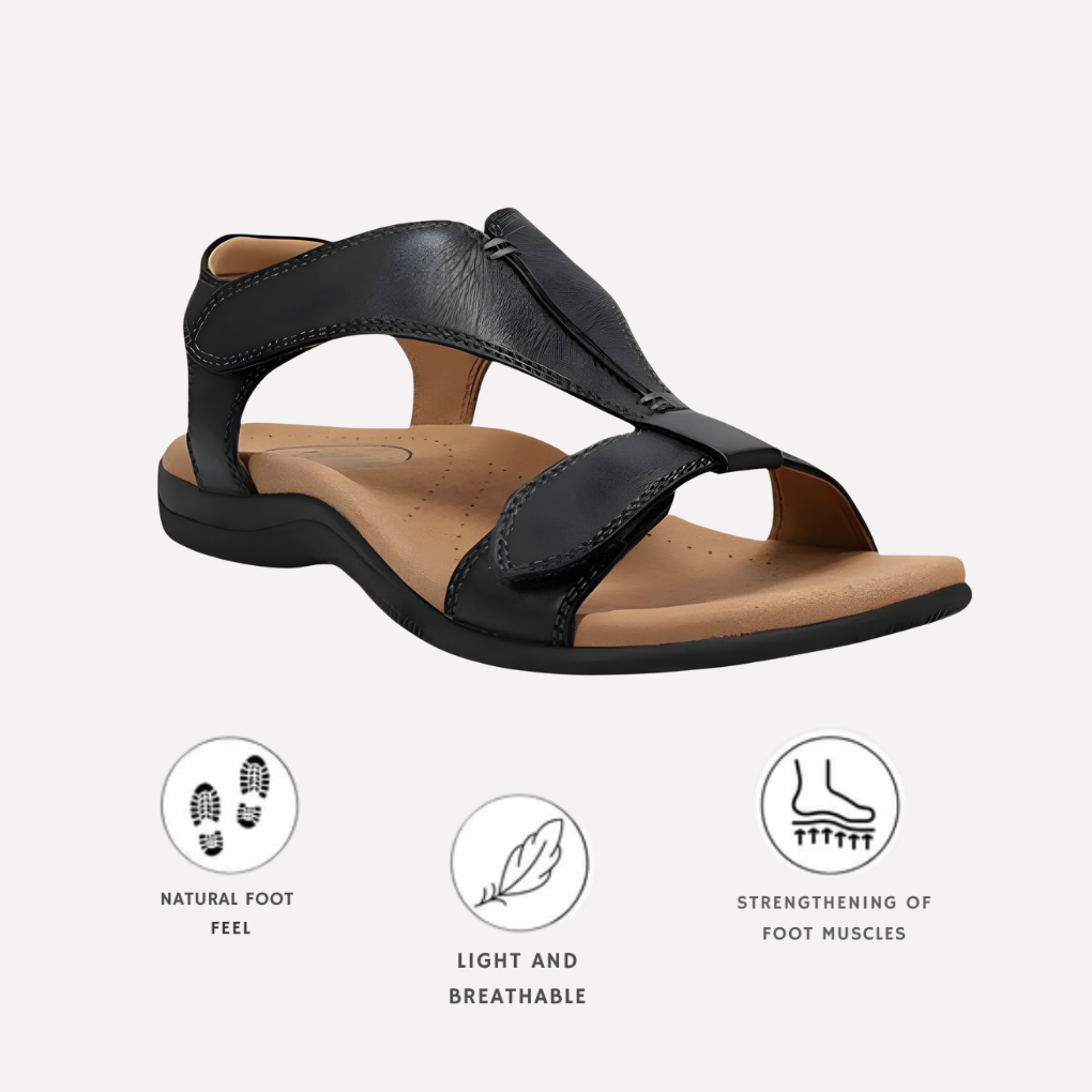 Damskie sandały ergonomiczne w kolorze czarnym z ikonami funkcji