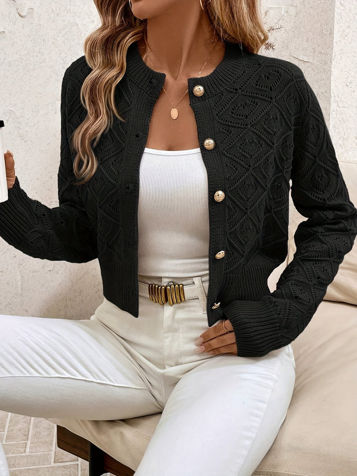 Casualowy sweter damski z guzikami i wzorem diamentowym