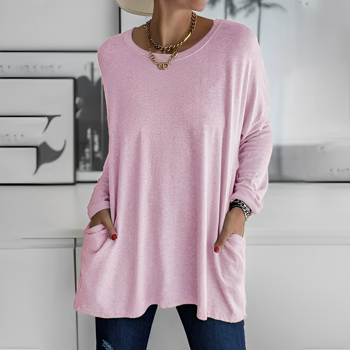 Damska luźna bluza tunika oversize z praktycznymi kieszeniami