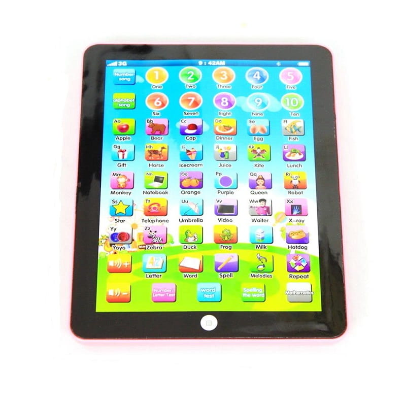 Różowy interaktywny tablet edukacyjny dla dzieci z kolorowym panelem