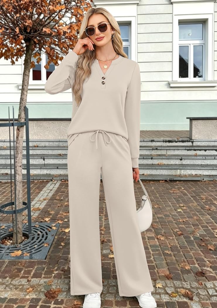 Damski komplet casualowy z szerokimi nogawkami w stylizacji