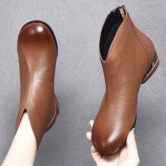 Brązowe botki damskie wsuwane casualowe, eleganckie buty