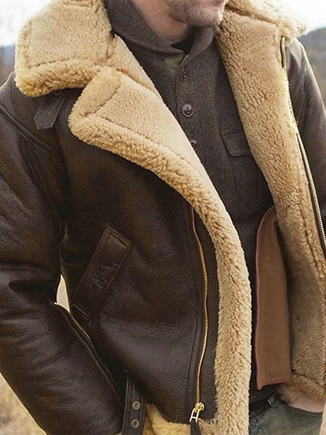 Męska brązowa kurtka aviator z szerokim kołnierzem