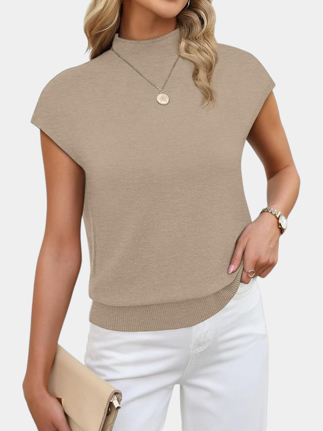 Stylowa odzież damska, gładki t-shirt elegancki
