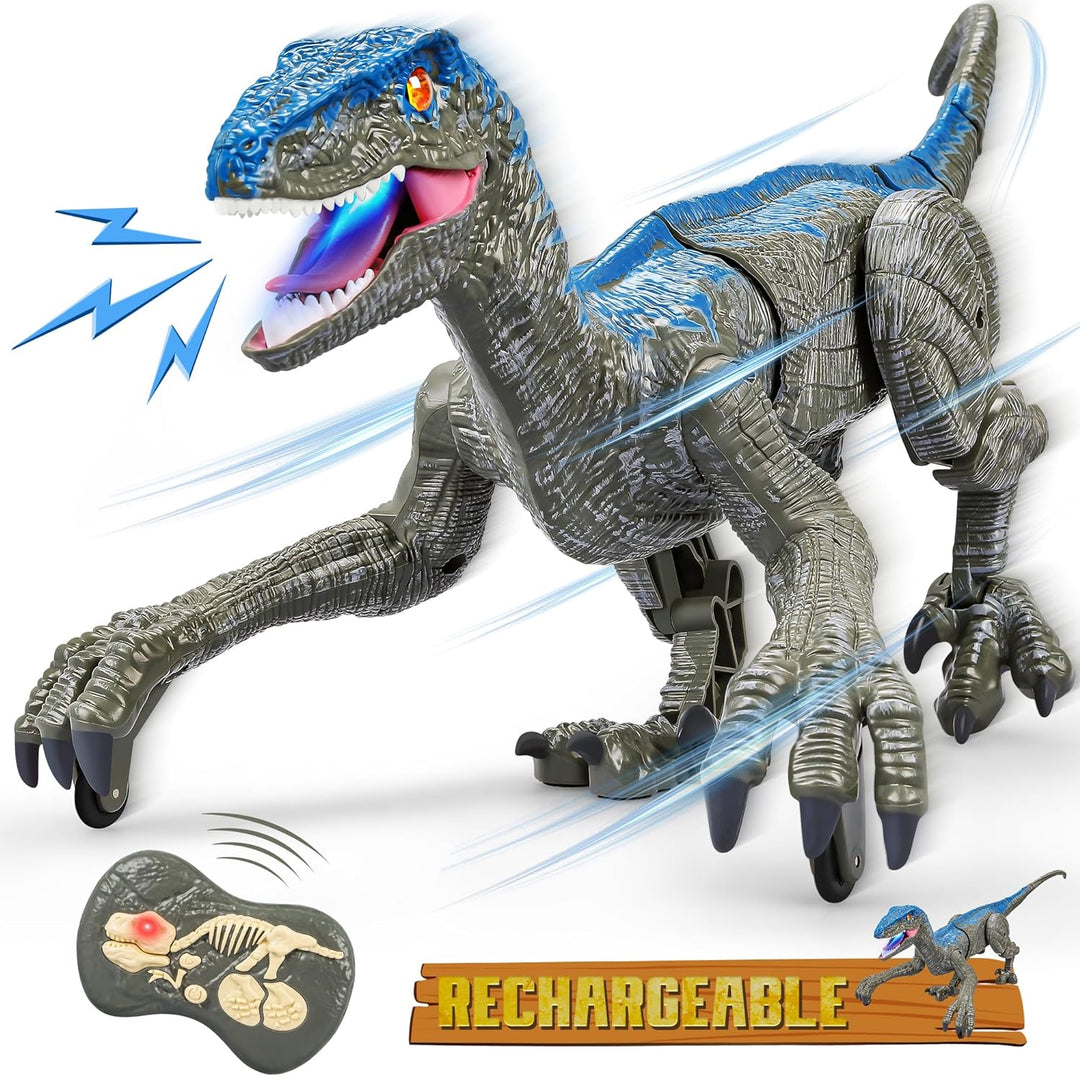 Zdalnie sterowany dinozaur welociraptor z efektem świetlnym i pilotem