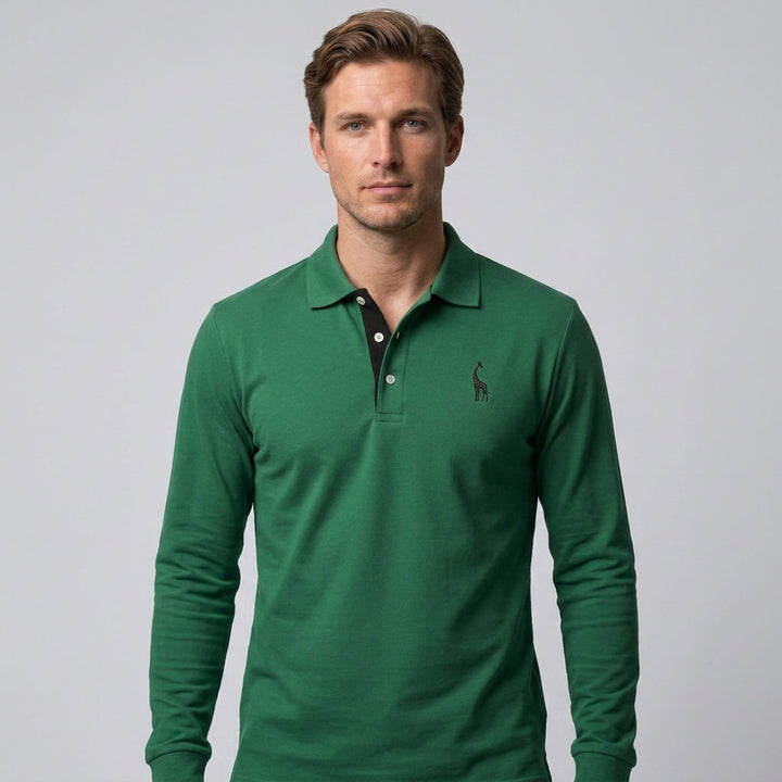 Elegancka koszulka polo męska z kołnierzykiem i długim rękawem