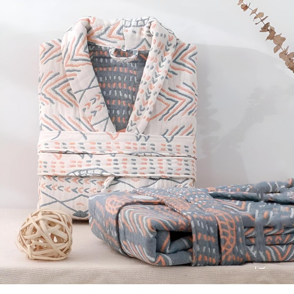 Złożony szlafrok kąpielowy unisex z geometrycznym wzorem