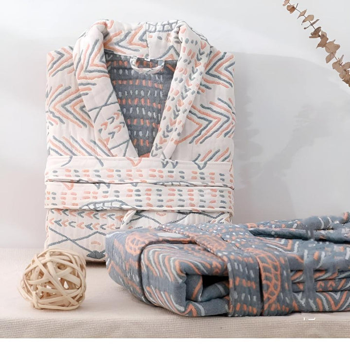 Złożony szlafrok kąpielowy unisex z geometrycznym wzorem