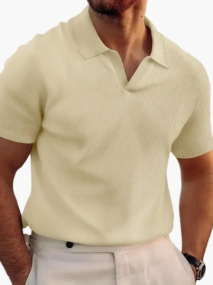 Męska koszulka polo w kolorze khaki z dekoltem V