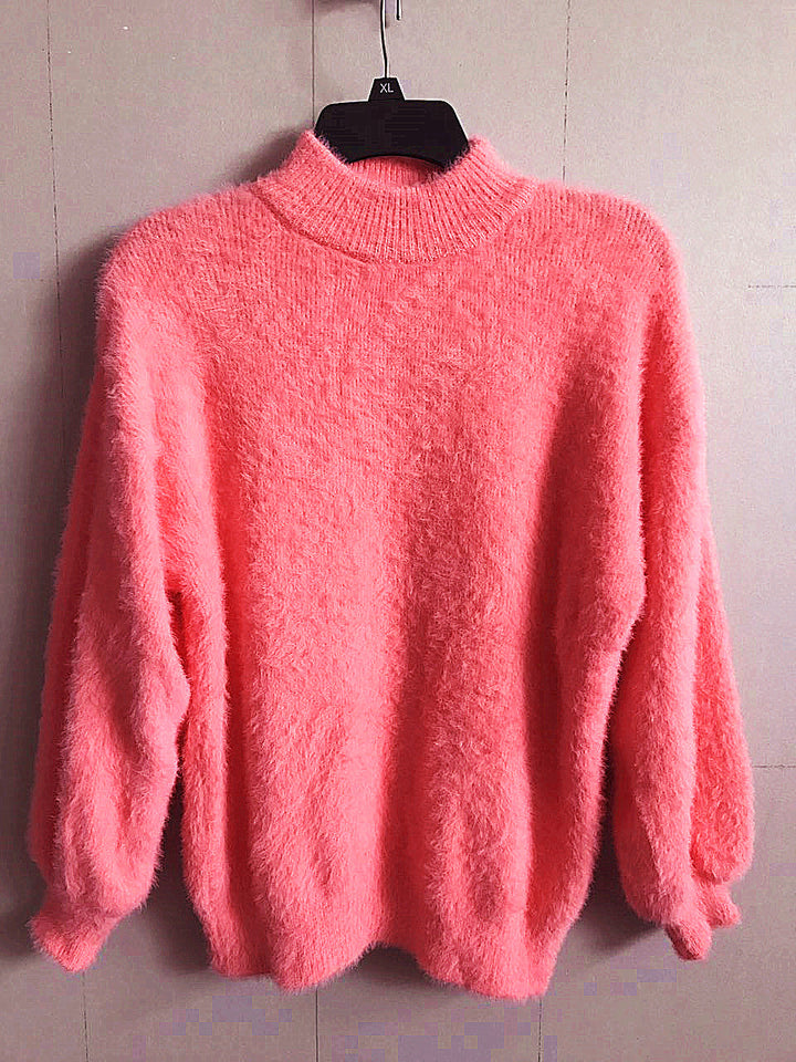 Modny puszysty sweter damski z golfem w stylizacji codzienne