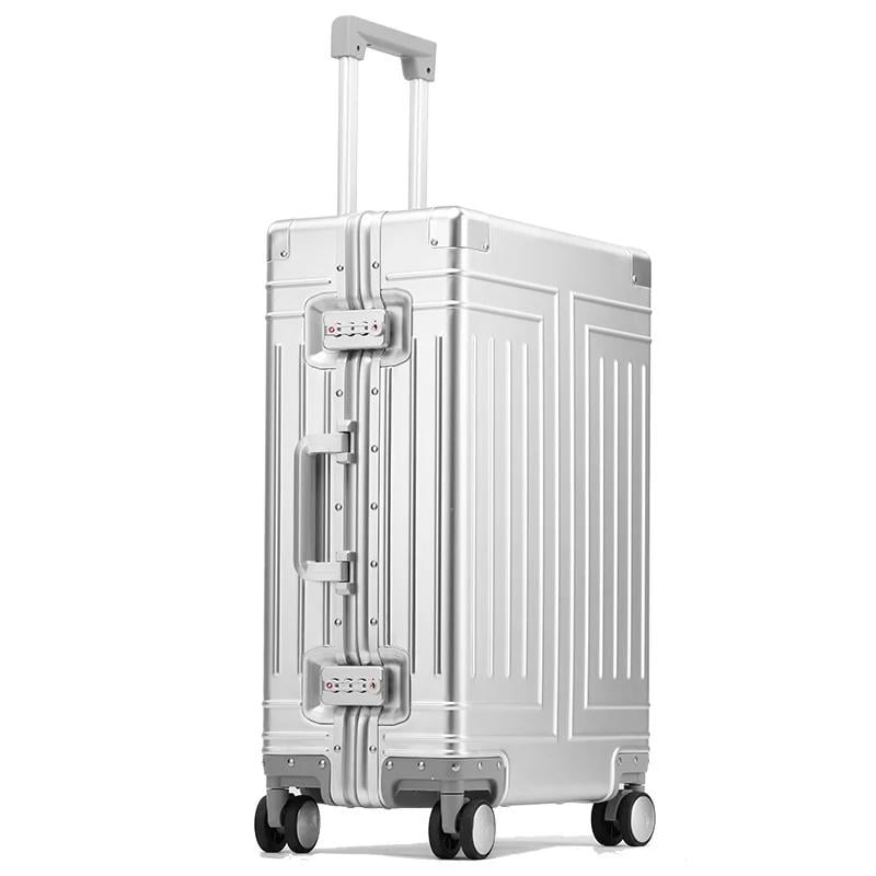 Aluminiowa walizka podróżna z wysuwaną rączką i kółkami
