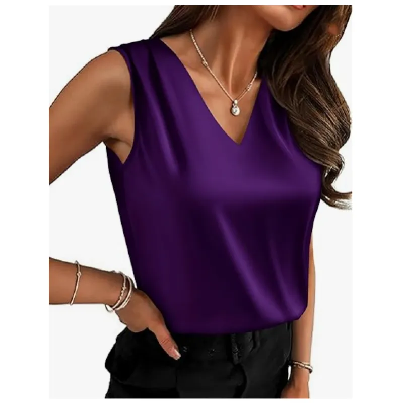 Elegancki top damski bez rękawów z dekoltem w serek w stylizacji wizytowej