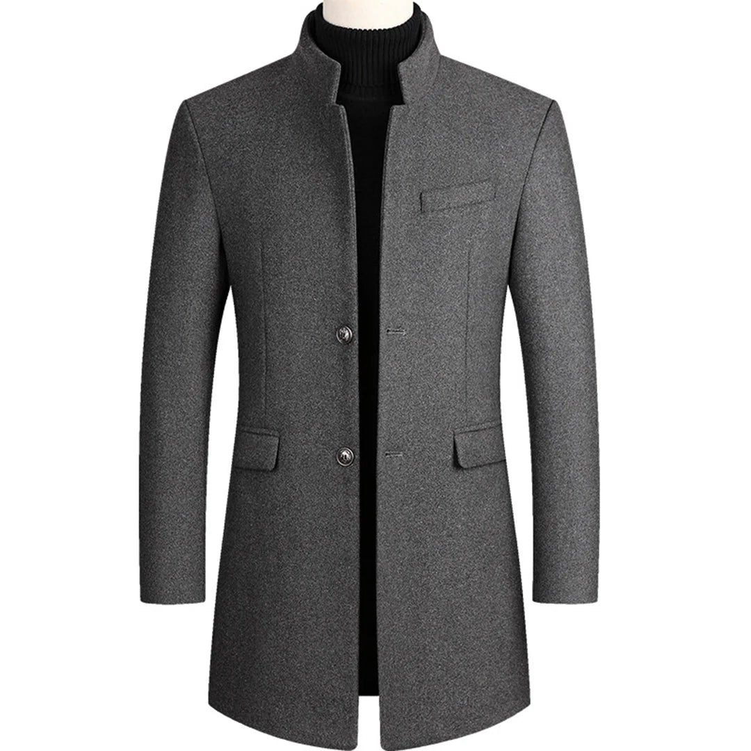Męski długi płaszcz zimowy slim fit z klapami, elegancki tył