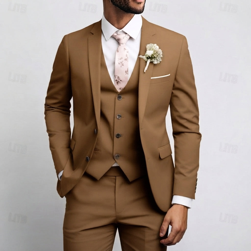 Męski garnitur trzyczęściowy slim fit, widok z tyłu