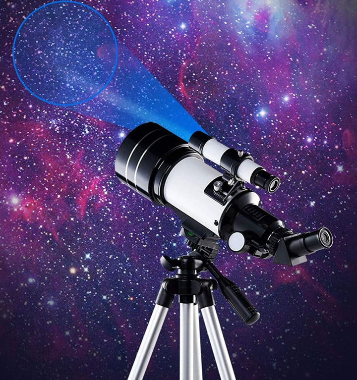 Teleskop skierowany na gwieździste nocne niebo