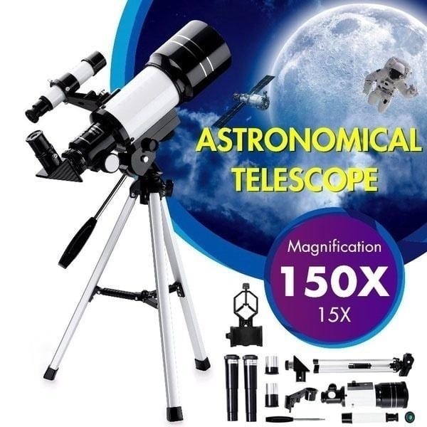 Teleskop astronomiczny dla dzieci zamontowany na stabilnym statywie stołowym
