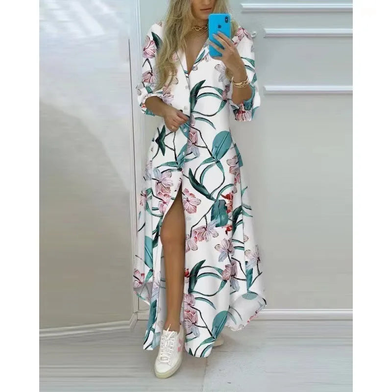 Długa sukienka boho w letnich kolorach, ujęcie w ruchu