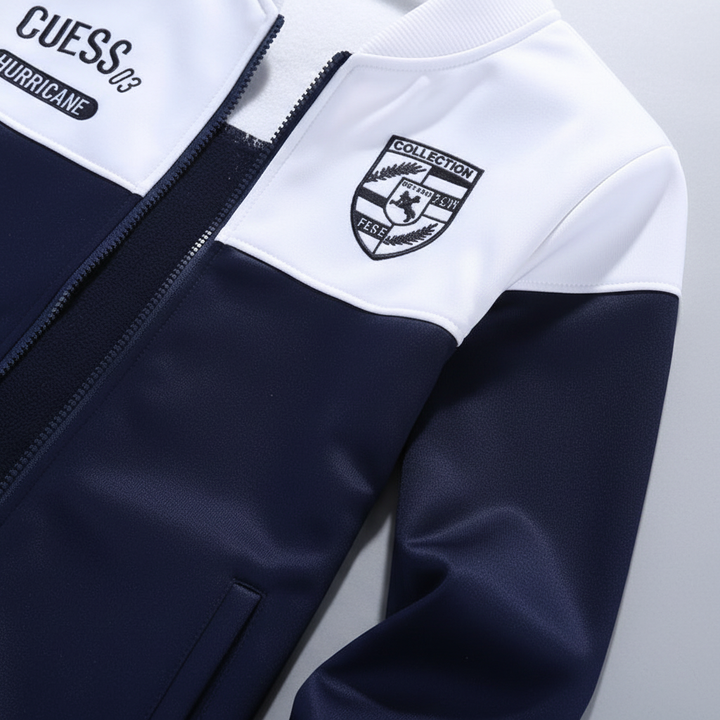Męski dres sportowy w stylu baseballowym, widok z tyłu – komplet sportowy