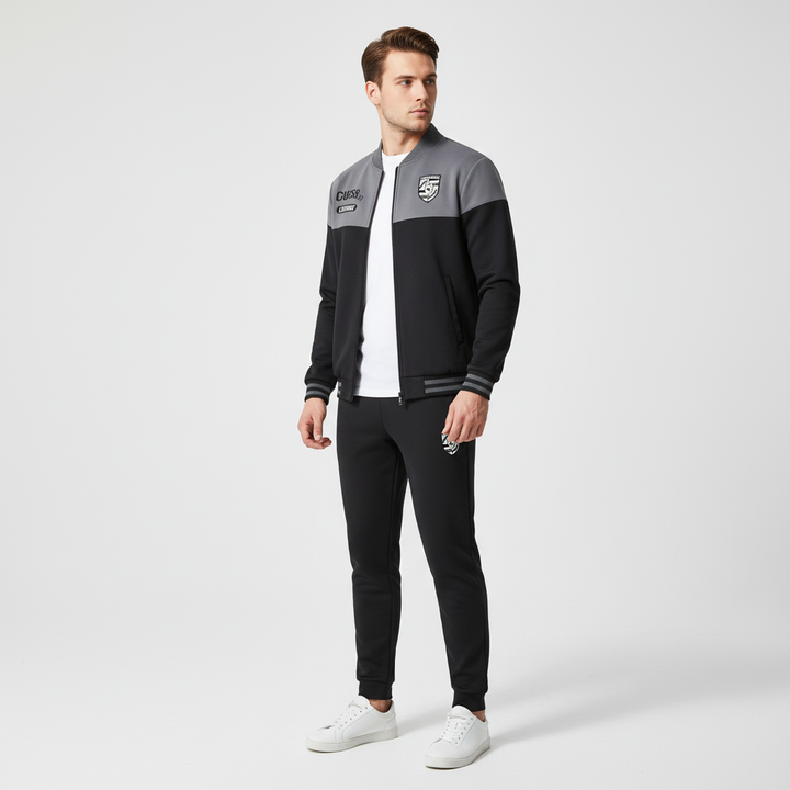 Stylowy komplet dresowy męski casual, detale kieszeni i zamków