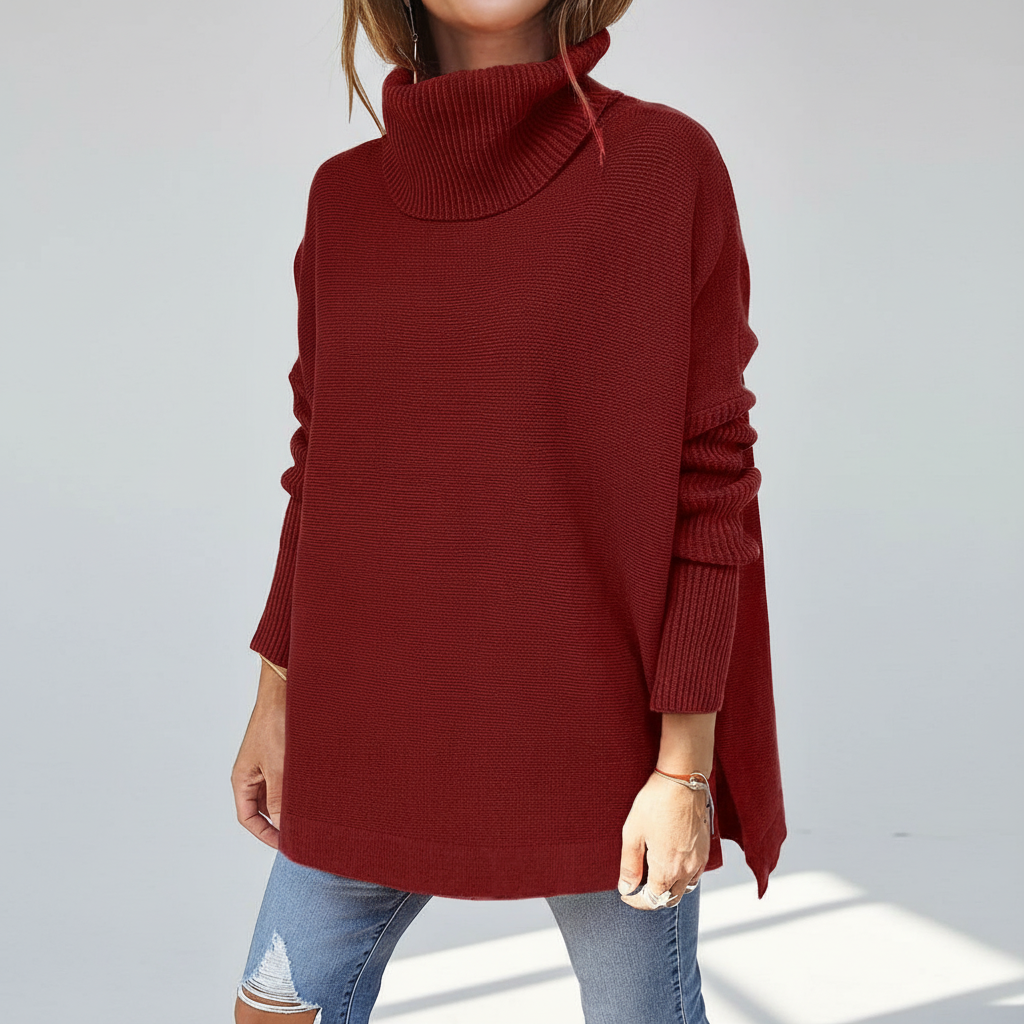 Stylowy luźny sweter damski z golfem na jesień i zimę