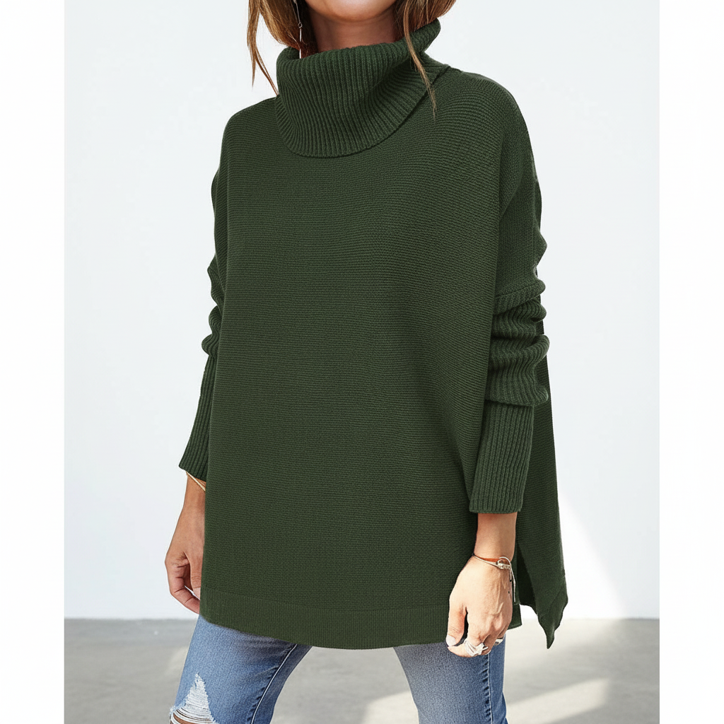 Modna odzież jesienna, damski sweter oversize z golfem