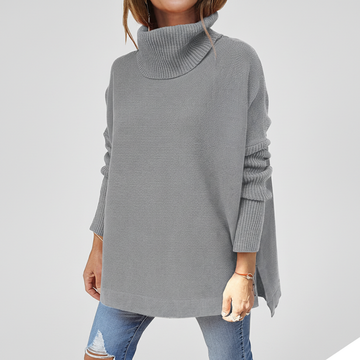 Damski sweter z golfem oversize w luźnym fasonie, tył